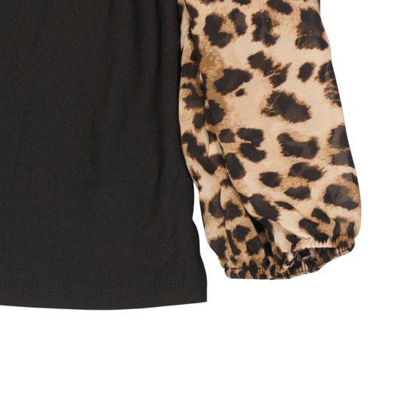 NWT A Love Story Blouse Top Women Small Black Animal Print Rhinestones Glam Luxe - Picture 5 of 12